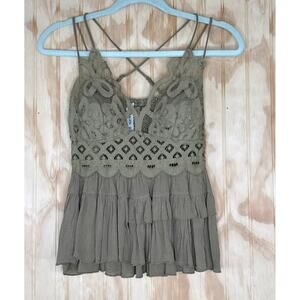 Color Alien Fairycore Whimsy Ruffle Smocked Adjustable Crop Top Size Medium Sage